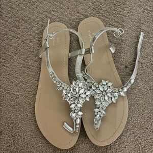 David's Bridal Silver Embellished Sandals